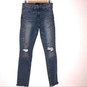Lucky Brand Flower Embroidered Ripped Ankle Jeans